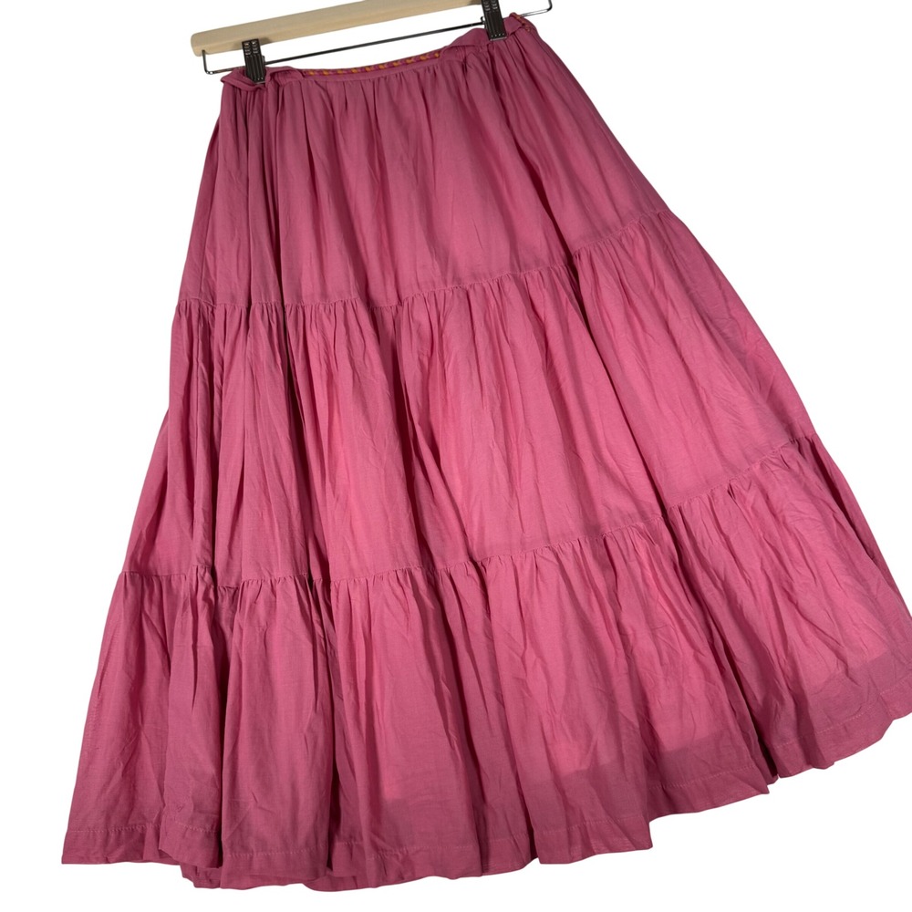 Well Dressed Wolf Tiered Skirt Girls 6 Pink Cotton Maxi Boho Braided Trim Tiered